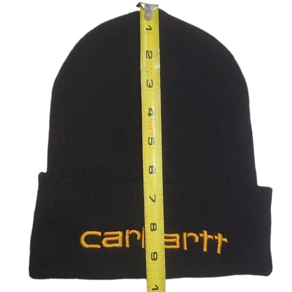 Carhartt Knit Beanie Hat Cuffed 3M Thinsulate Black Orange Spell Out Embroidered - Picture 6 of 8
